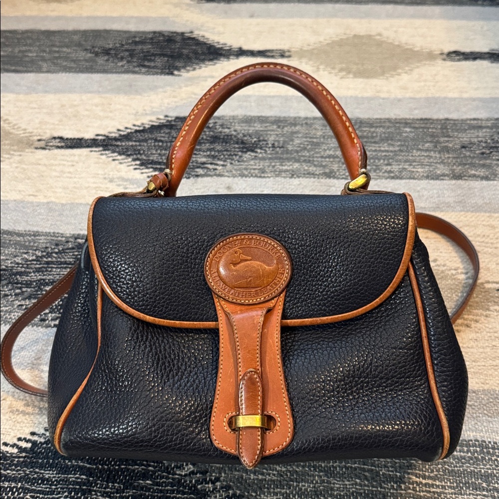 Vintage Dooney & Bourke Navy and Brown Leather Top Handle Handbag/Crossbody